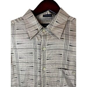 J Ferrar Mens Plaid Short Sleeve Button Up Shirt L G Washable Rayon Casual Top